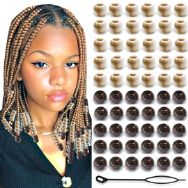 NAISKA 60PCS Brown&White Hair Beads for Braid 10x12mm Bead Hair Jewelry Locs Dreadlocks Accessories Making Hair Tube Decoration Hair Cuffs Kit for Women and Girls