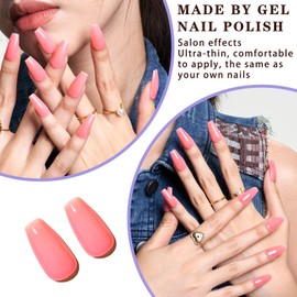 Glossy Pink Press On Nails Short,WOOYAS Gel Polish Fall Fake Nails Medium Coffin,Opaque Reusable 24PCS False Nail Kit, 12Sizes with Nail Glue and Nail Sticks, mothers day gifts for mom
