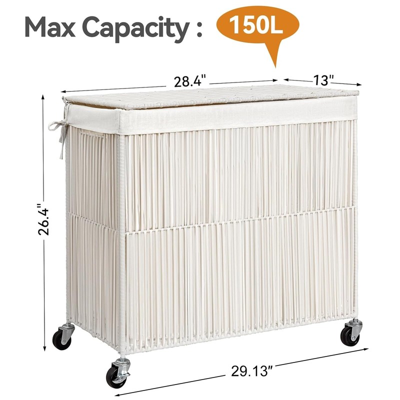 WOWLIVE Laundry Hamper with Wheels, 160L Handwoven Rolling Laundry Basket