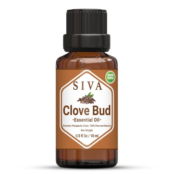 Siva Clove Bud Essential Oil 10 ml (1/3 Fl Oz) - 100% Pure, Natural, Undiluted & Premium Therapeutic Grade, Perfect for Hair Care, Oral Care, Aromatherapy, Diffuser & Body Massage