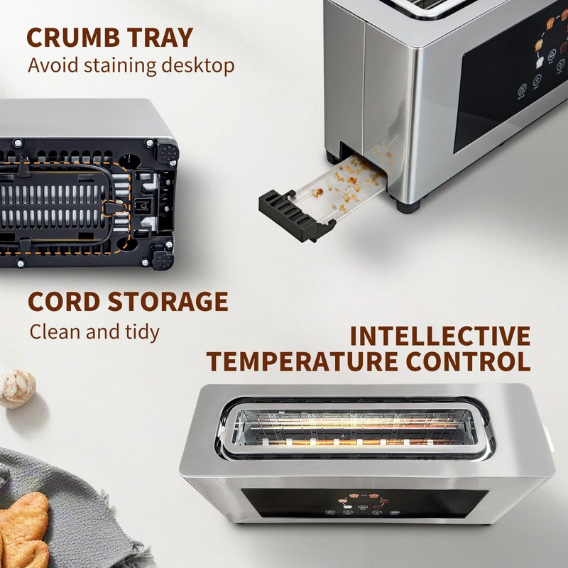 Touch Screen Toaster with Defrost & Removable Tray, 2 Slice