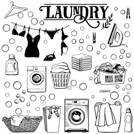 CREATCABIN 4 Sheets Laundry Wall Decals Laundry Room Quotes Wall Stickers Bubble Wall Stickers Removable 4 Styles Diy Wall Art Decor Home Decoration for Laundry Room Bathroom Black 11.4x7.9 Inch