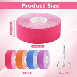 4 Stück Face Lifting Tape,2.5cm X 5m Gesichtsstraffungsband,Multifunktional Hohe Elastizität Gesichtstape Gegen Falten,Anti-Falten Patches für Straffung Der Haut,Lila Rot Blau Orange