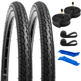 YUNSCM 2-PCS 700C Bike Tires 700x35C/37-622 and 700C Heavy Duty Bike Tubes with 2 Rim Strips Compatible with 700x33C 700x34C 700x35C 700x36C 700x37C Bike Bicycle Tires and Tubes (P-1024A)