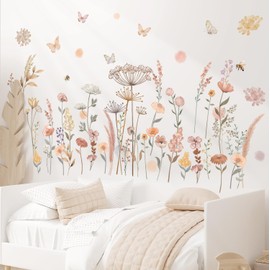 DECOWALL SG2-2421 Boho Garden Flower Wall Stickers Wildflower Floral Grass Peel and Stick Wall Art Wall Decals for Living Room Bedroom Home Decor TV Office Wall