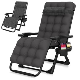 Suteck Zero Gravity Chair, Reclining Camping Lounge Chair w/Removable Cushion, Upgraded Lock and Cup Holder, Reclining Patio Chairs Folding Recliner for Indoor and Outdoor