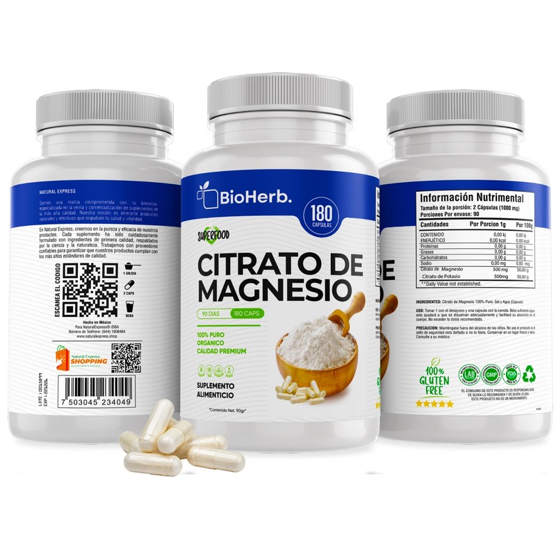 BioHerb. Citrato de Magnesio + Citrato de Potasio (180 Capsulas