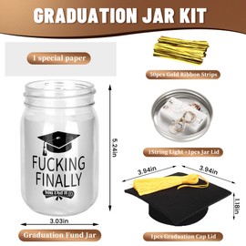 Samoyee Graduation Gifts 2025-DIY Graduation Mason Jar with LED Lights, Graduation Fund Candy Gifts Jar with Graduation Cap Lid for Graduation Party Decorations(Finally)