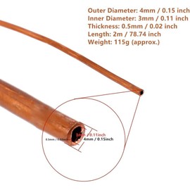2 m Copper Tube, Soft Copper Tube, Cooling Pipes, OD 4 mm x ID 3 mm, Thickness 0.5 mm, Thin Copper Tube, Soft Copper Tube, Soft Copper Tube, Soft Coil for Refrigeration, Cooling Hoses
