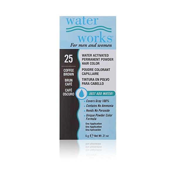 Water Works Water Activated Permanent Powder Hair Color for Men and Women, 25 Coffee Brown