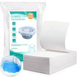 Oumee 120 Count Absorbent Commode Pads for Bedside Commode Bucket, Commode Liners Pads with Absorbent Gel, Potty Liner Pads for Adults Portable Toilet Bags Bedpans