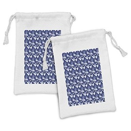 Ambesonne Nautical Fabric Pouch Set of 2, Sketch Pattern of Sea Corals in Various Shapes, Small Drawstring Bag for Toiletries Masks and Favors, 9" x 6", Lavender Ceil Blue