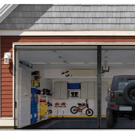 Garage Door Screen for 1 Car 9x7FT, Magnetic Screen Garage with Retractable Fiberglass Mesh and Heavy Duty Weighted Bottom, Easy Assembly & Pass, Hands Free Screen Door w/ 40 Magnets for Garage/Patio