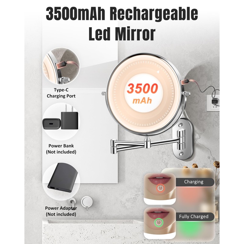Wall Mounted Makeup Mirror with Light, 20X/1X 8'' Double Sided