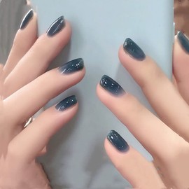 Nordic Style Deep Blue Sea Nail Tips, Plain Nail Tips, 24 Pieces, School Entrance Ceremony, Kindergarten
