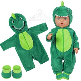 Aolso Baby Doll Clothes for 14-18 Inch Doll 35-45 cm Baby Doll, New Doll Clothes Outfits, Outfits Hooded Jumpsuit with 1 Coat hanger, New Born Baby Dolls Birthday (Dinosaur