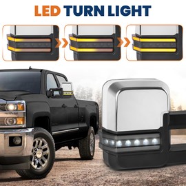 KUIPERAUTO Heated Power Towing Mirrors Compatible for 2014-2019 Chevy Silverado 1500 2500 3500 HD/GMC Sierra w/Sequential Turn Light White Running light, Extended Pair Set Chrome