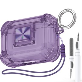 Halunbaby for AirPods Pro 2nd Generation Clear Case Cover with Secure Lock Clip Full Drop Protection,High-Transparent Soft TPU Material and Equiped with Cleaner Kit (Purple)