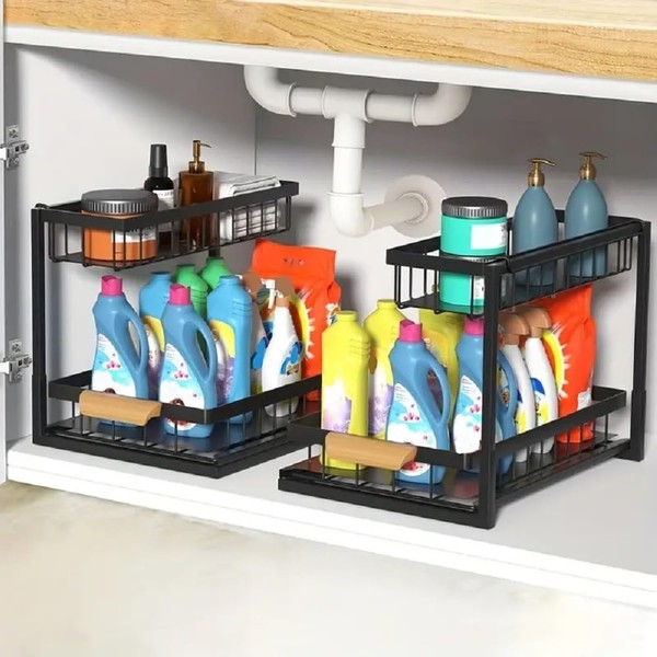 HL-YMXQ Under Sink Organizer 2 Pack, Pull Out Cabinet Organizer
