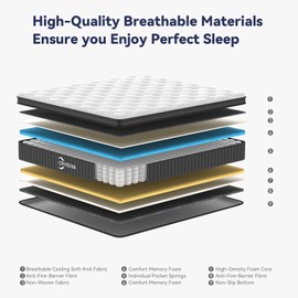 CRYREINA Queen Mattress, 12 Inch Queen Hybrid Mattress in a Box, Upgrade Individually Pocket Springs, Medium Firm, Pressure Relief, Breathable Comfort and Durable, CertiPUR-US Certified