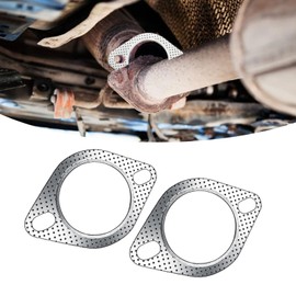 Sumjig 2 PCS Car Exhaust Pipe Interface Gasket, 2.5" Two-Hole Olive Cross-Section High Pressure High Temperature Resistant Sealing Flange Gasket, Connection Parts, for Most Vehicle Types (Silver)
