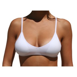 Anemone Women's Seamless V-Neck Padded Bralette with Adjustable Straps (One Size, 2PACK: WHT/IRON)