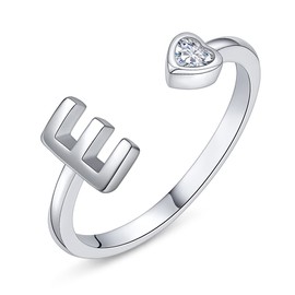 PEARLOVE 925 Sterling Silver Initial Rings for Women Girls A-Z Stackable Adjustable Silver Ring Jewelry Gifts