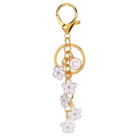 PATIKIL Initial Letter Flower Keychain, Alphabet C Enamel Charm Flower Keyring Keys Holder Bag Handbag Backpack Purse Accessories for Birthdays, Valentine's Day, Christmas, White