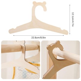 Dzmuero Baby Clothes Hangers, Pack of 20 Children's Clothes Hangers, Doll Hangers, Wooden Baby Hangers, Cute Bear Shape, Groove Design, Decoration, Hanging Clothes (12.1 x 22.8 cm)