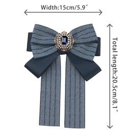Elerevyo Bow Ties Striped Pre-Tied Long Tail Ribbon Brooch Pin for Women Fashion Navy Blue One Size
