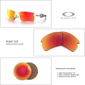 Oakley Original Flak 2.0 OO9295 PRIZM Ruby Iridium Polarized Replacement Lenses For Men For Women + BUNDLE with Designer iWear Care Kit