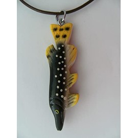 Cornelissen Pike Wooden Pendant Necklaces Fashion Jewellery Leather Cord Animals Animals Fish Fishing