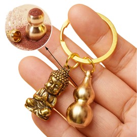 Bustlwor Pack of 2 3D Engraved Buddha Keyrings, Pumpkin Buddha Keyring, Metal Key Ring, Car Key Accessories, Lucky Charm Gift (Gold), gold