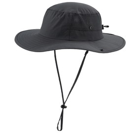 Magracy Wide Brim UV Protection Sun Hat for Men UPF 50+ Safari Hat Women Fishing Hiking Boonie Hat Chin Strap Dark Grey