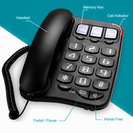 WUCOHATI New Multifunctional Desktop Telephone for The Elderly, Equipped with Photo Storage, Quick Dialing, Large Buttons, Volume Control, Large Flash, Extra Long Phone line, Speaker, etc