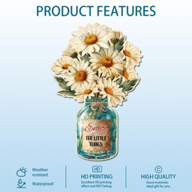 GLOBLELAND Daisy Metal Tin Sign "Enjoy The Little Things" Vintage Tin Sign Flower Wall Decor for Florist Living Room Bedroom Cafeteria Bathroom Dining Hall Kitchen Restaurant Café