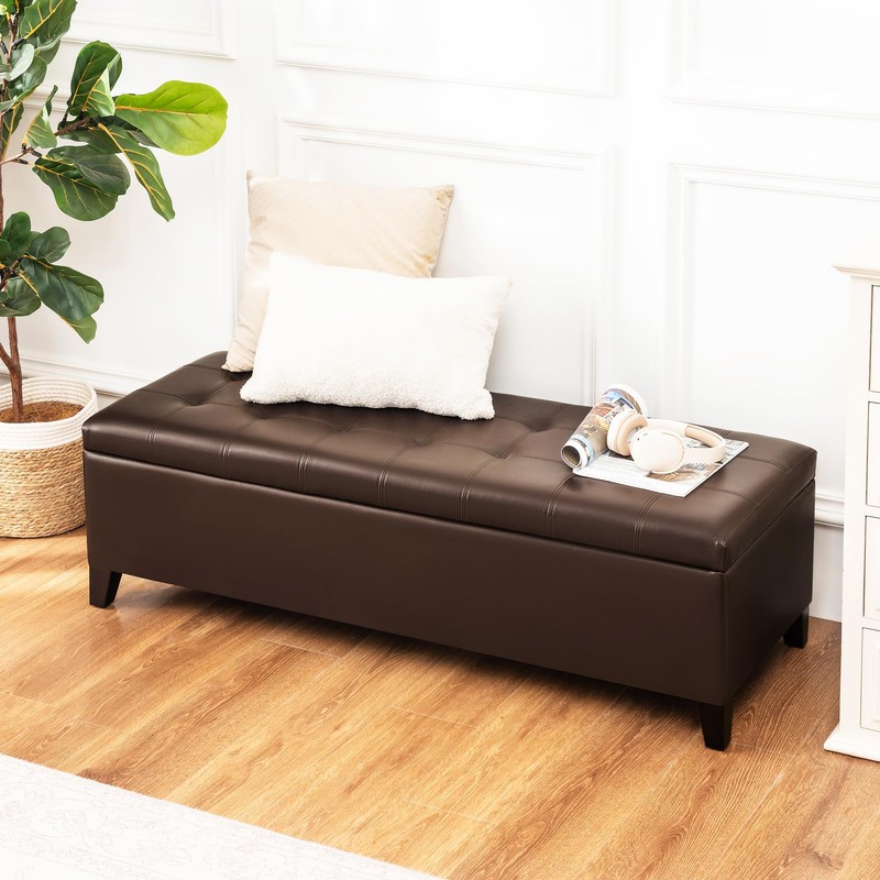 Joveco Storage Ottoman Bench, 51 Inch Leather Tufted Bench for