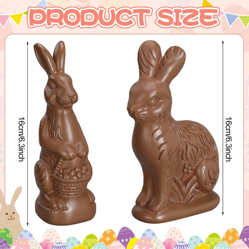 RattanView 2 Pcs Easter Chocolate Bunny Decor Figurines Brown Resin
