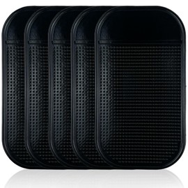 Car Dashboard Non-Slip Mat – 5-Pack Sticky Anti-Slide Extra-Thick Dash Pads for Radar Detectors, Phones, Keys, GPS, Coins, Glass & Metal Items