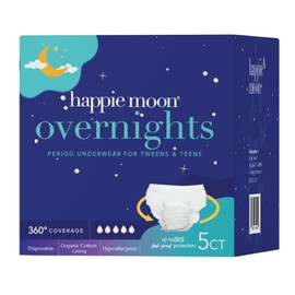 Happie Moon 360° Overnight Pads for Tweens & Teens – Organic Cotton, Full Coverage for Heavy Flow, Unscented & Chlorine-Free | 5 Count