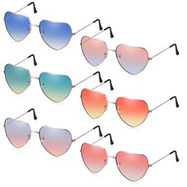 Pack of 6 Hippie Glasses Retro Heart Sunglasses 60s 70s Party Glasses 6 Colours, Red, yellow, blue, red, green orange, red blue