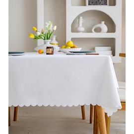 Fusehngre 51"x 71" Waterproof Rectangle Tablecloth Oil Spill Proof Wrinkle Resistant Table Cover Cotton 4-6 Seats Table Cloth for Dining, Kitchen, 130 x 180 cm White