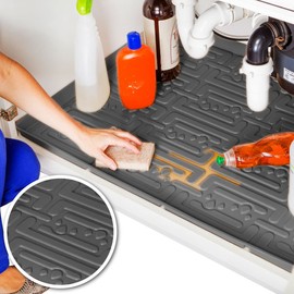 Xtreme Mats Waterproof Under Sink Mat (Gray 28" 1/4 x 19 1/4) Shelf Liner Cabinet Liner for Home Bathroom Vanity Cabinets Plumbing Leak Water Damage Prevention Flexible Under Bathroom Sink Driptray
