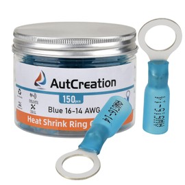 AutCreation 150PCS Heat Shrink Ring Terminals 5/16 Blue 16-14 AWG Electrical Wire Connectors, Tinned Red Copper Resistant Ring Connectors, Insulated Waterproof Crimp Terminals (Blue, Ring 5/16")
