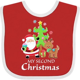 inktastic My 2nd Christmas with Santa Reindeer and Tree Baby Bib Red and White 38430