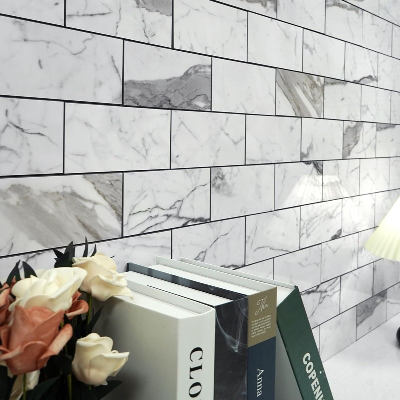 Vamos Tile 100-Piece Glossy Statury White Peel and Stick Backsplash