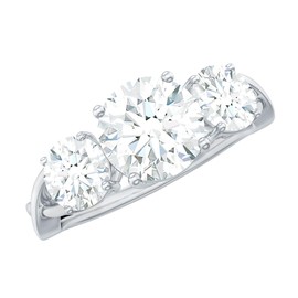 Certified Moissanite 3 Stone Engagement Ring in Silver, D-Vs1 Quality, Moissanite Three Stone Ring - Ready To Gift, 925 Sterling Silver, Size:US 9.00