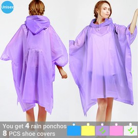 4 Pack Rain Ponchos for Adult,Reusable Raincoat Rain Jacket Rainwear Women Girls,with Disposable Waterproof Shoe Covers