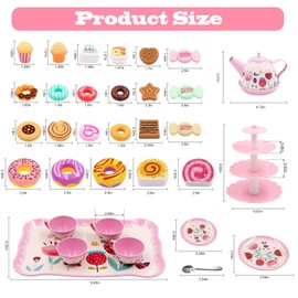 JurciCat 46 Pieces Tea Set Children's Tea Set Play Kitchen Accessories Carry Case with Dessert Toy with Cups Plates and Accessories Tea Party for Gift Girls Toy 3-9 Years