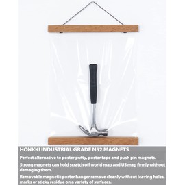 Magnetic Poster Hanger Frame 55 Inch Wide, Teak, Strong Magnet, Premium Wood and Quick Assembly, Wall Hanging Wooden Frame for Posters, Scroll, Picture, Print, 55x36 55x30 55x60